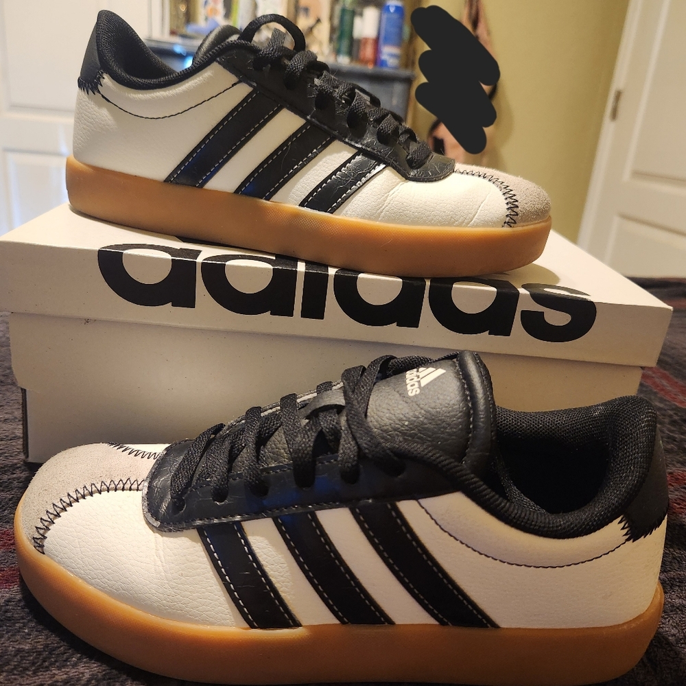 Adidas Black and White Dia De Los Muertos Sneakers with Tan Sole Size 3